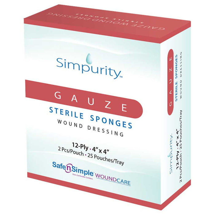 Safe n Simple Simpurity Sterile Gauze Sponge, 4 x 4 Inch, 12-Ply