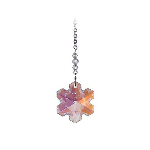Small Faceted Snowflake Crystal Suncatcher  – Aurora Borealis (Iridescent) Finish