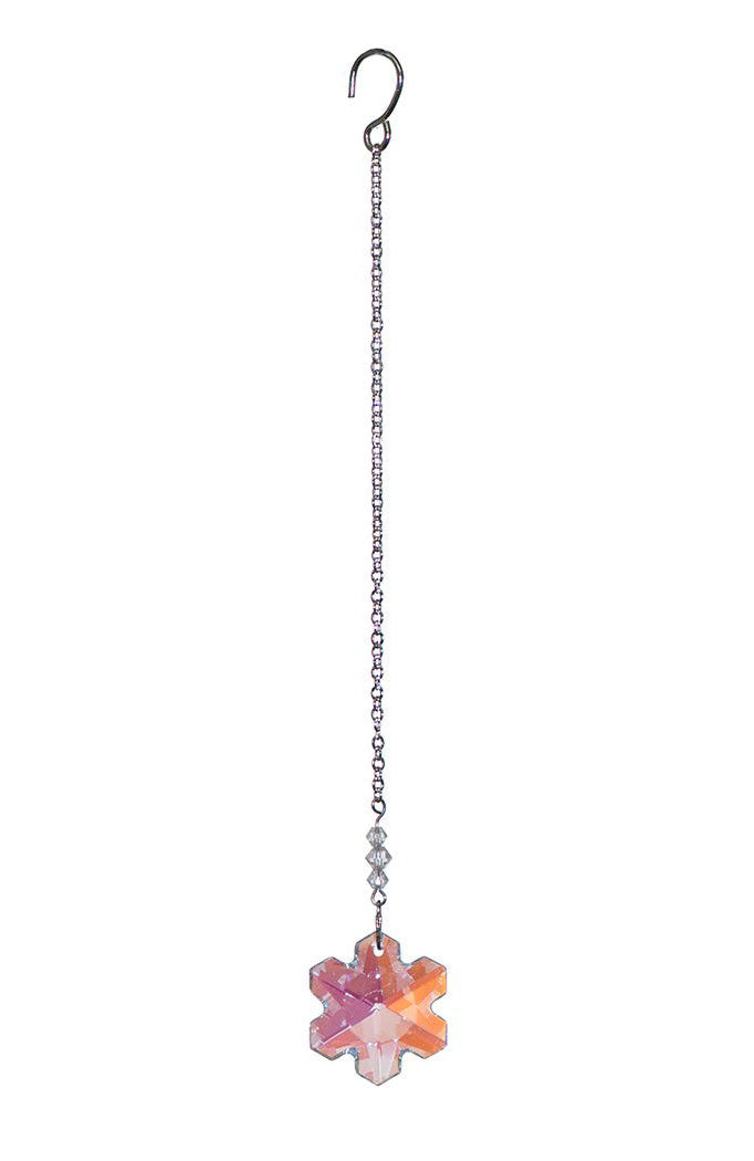 Small Faceted Snowflake Crystal Suncatcher  – Aurora Borealis (Iridescent) Finish