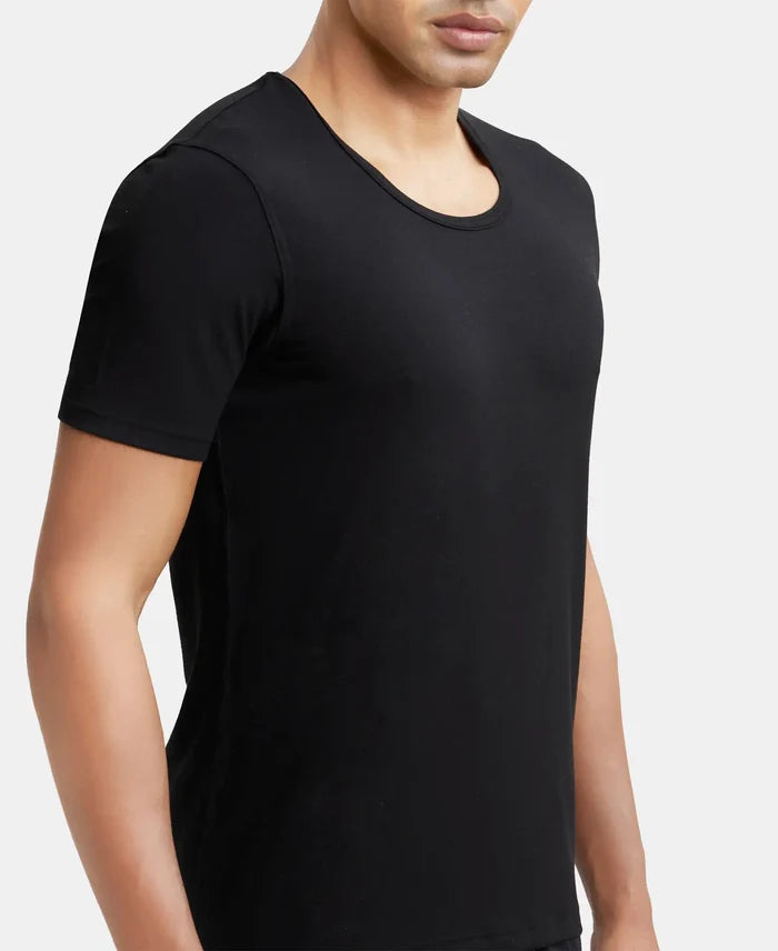 Soft Touch Microfiber Elastane Half Sleeve Thermal Undershirt with StayWarm Technology - Black-6