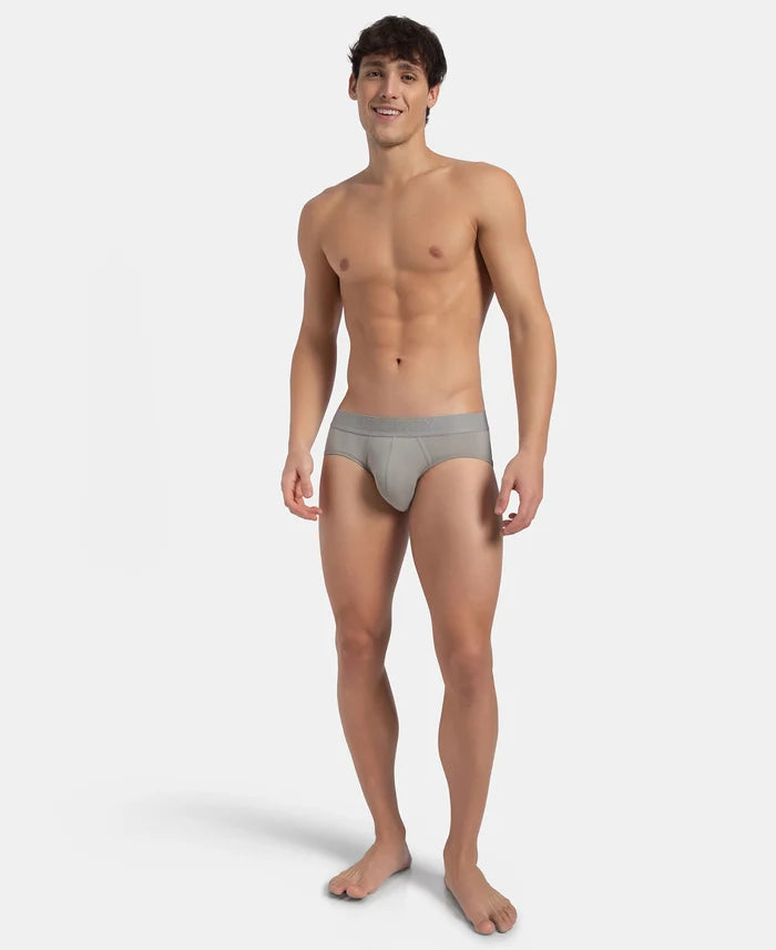 Soft Touch Recycled Microfiber Elastane Stretch Brief with Ultrasoft Waistband - Bright Light Grey