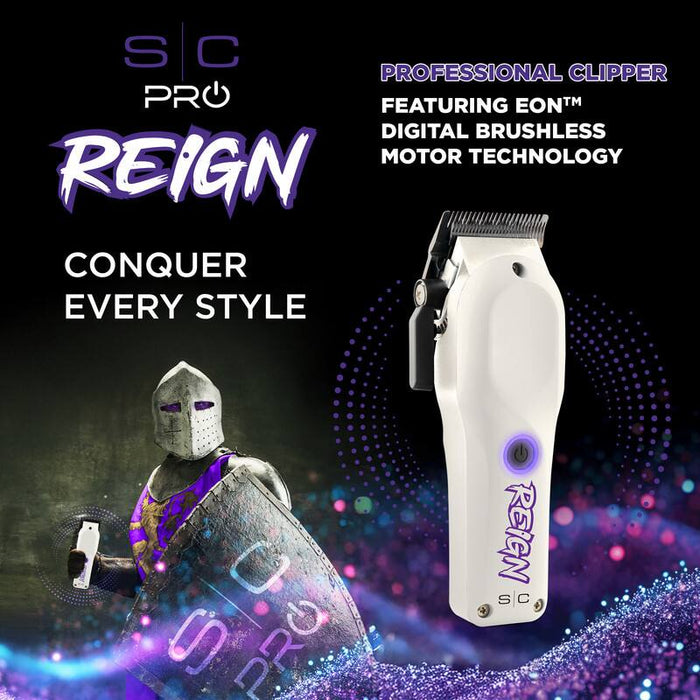 Stylecraft Reign Professional Hair Clipper with EON Digital Brushless Motor - White