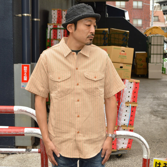 SUGAR CANE "SC38699" COKE STRIPE S/S WORK SHIRT