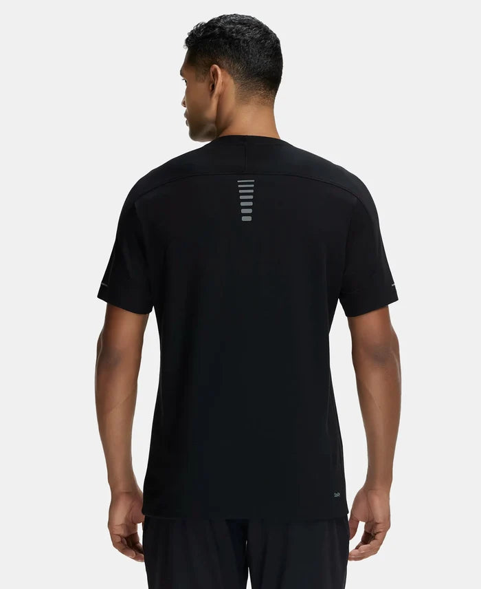Super Combed Cotton Blend Solid Round Neck Half Sleeve T-Shirt with Breathable Mesh - Black-3