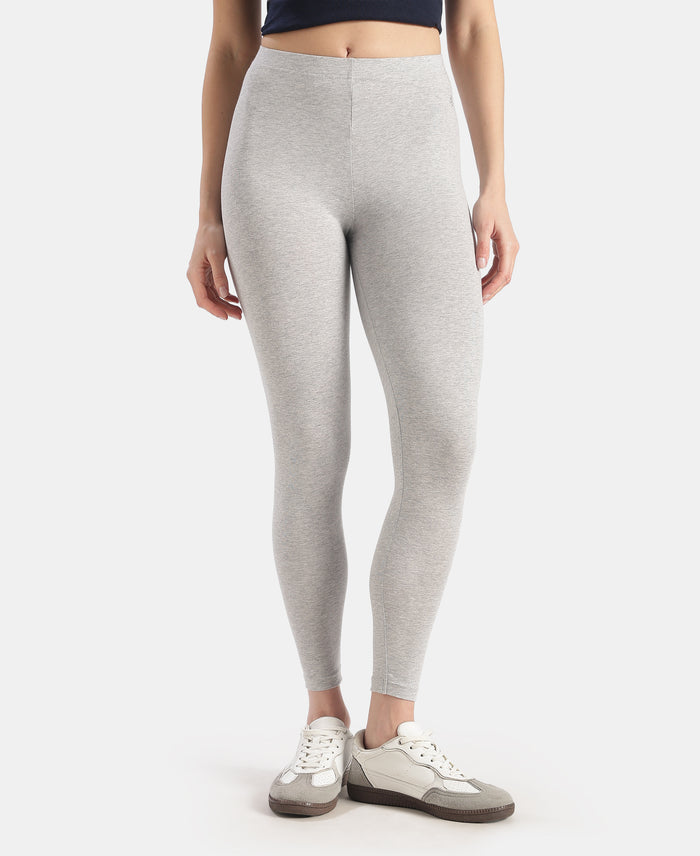 Super Combed Cotton Elastane Stretch Leggings with Ultrasoft Waistband - Light Grey Melange