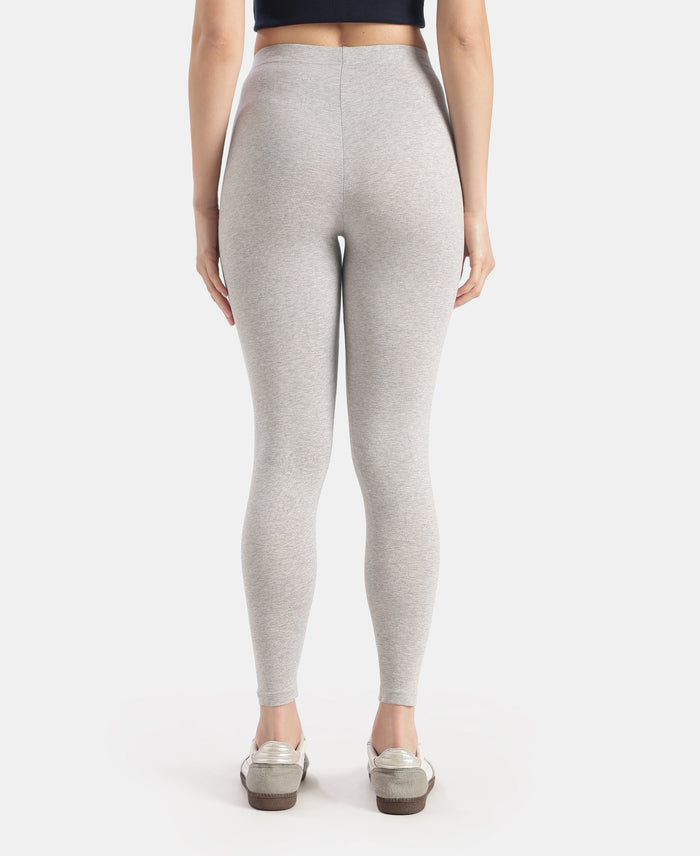 Super Combed Cotton Elastane Stretch Leggings with Ultrasoft Waistband - Light Grey Melange