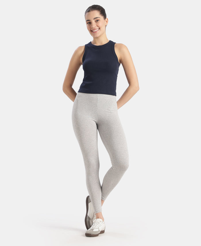 Super Combed Cotton Elastane Stretch Leggings with Ultrasoft Waistband - Light Grey Melange