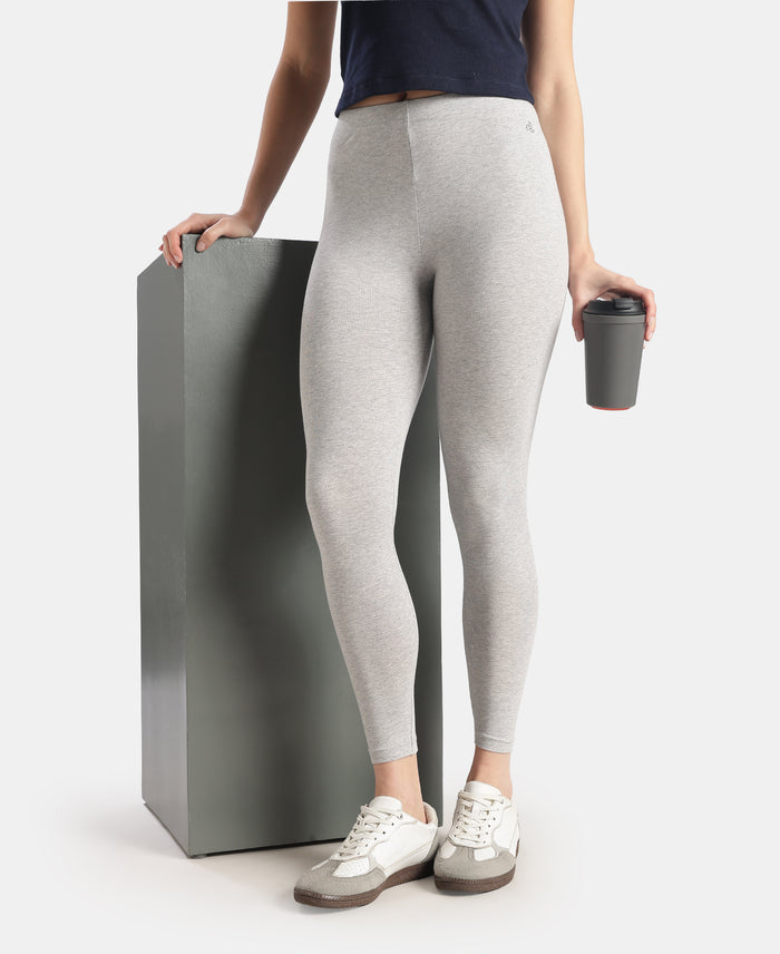 Super Combed Cotton Elastane Stretch Leggings with Ultrasoft Waistband - Light Grey Melange