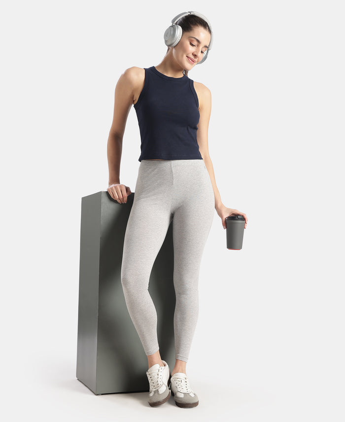 Super Combed Cotton Elastane Stretch Leggings with Ultrasoft Waistband - Light Grey Melange