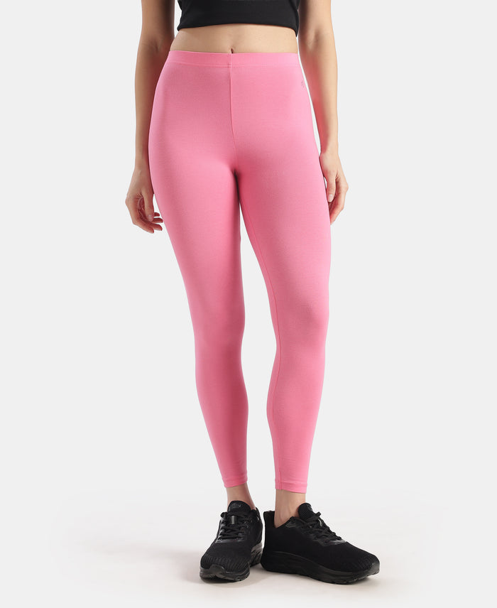 Super Combed Cotton Elastane Stretch Leggings with Ultrasoft Waistband - Pink Carnation