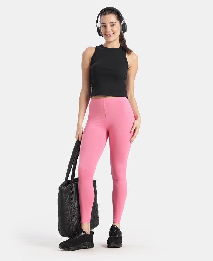Super Combed Cotton Elastane Stretch Leggings with Ultrasoft Waistband - Pink Carnation