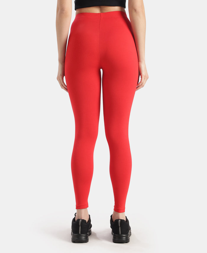 Super Combed Cotton Elastane Stretch Leggings with Ultrasoft Waistband - Rio Red