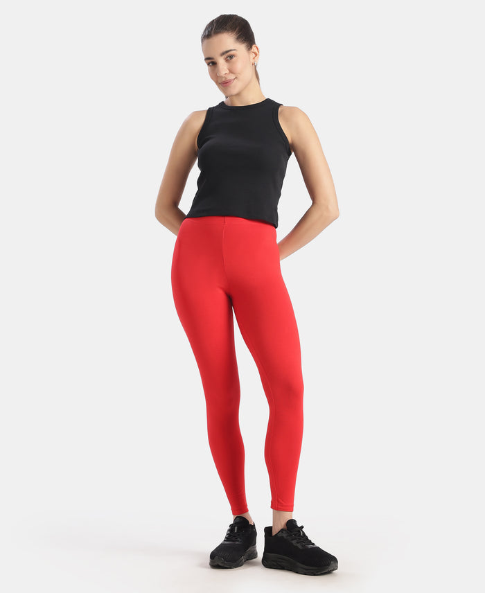 Super Combed Cotton Elastane Stretch Leggings with Ultrasoft Waistband - Rio Red
