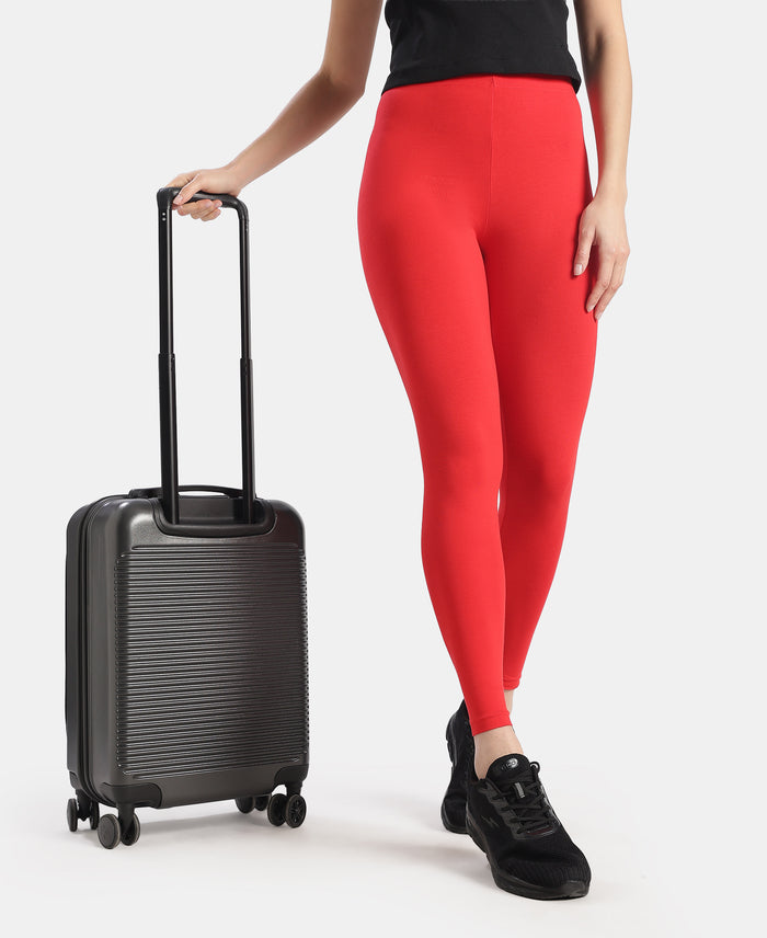 Super Combed Cotton Elastane Stretch Leggings with Ultrasoft Waistband - Rio Red