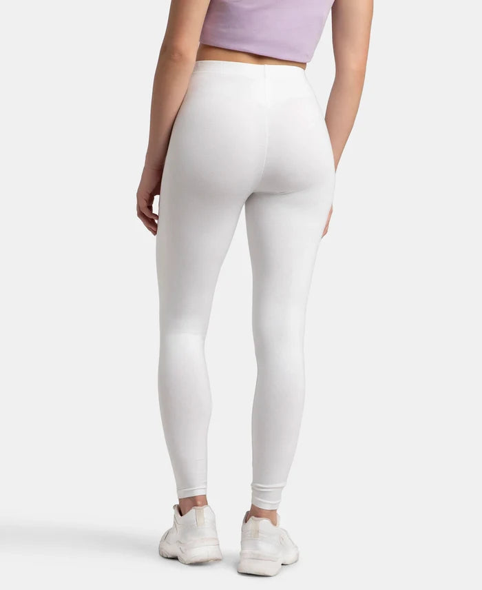 Super Combed Cotton Elastane Stretch Leggings with Ultrasoft Waistband - White