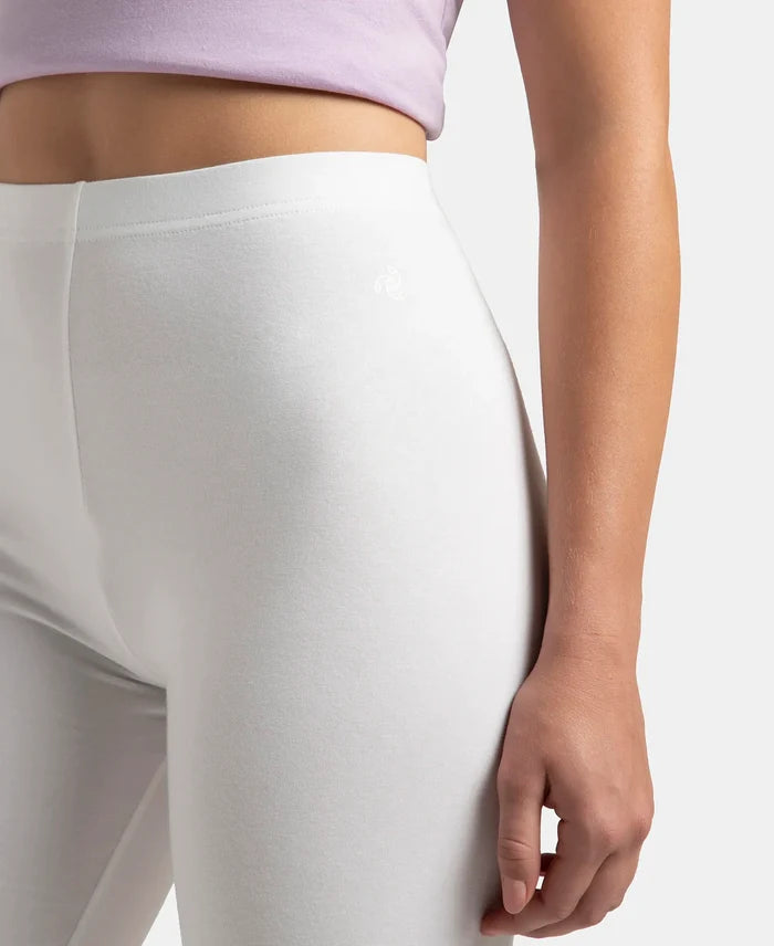 Super Combed Cotton Elastane Stretch Leggings with Ultrasoft Waistband - White