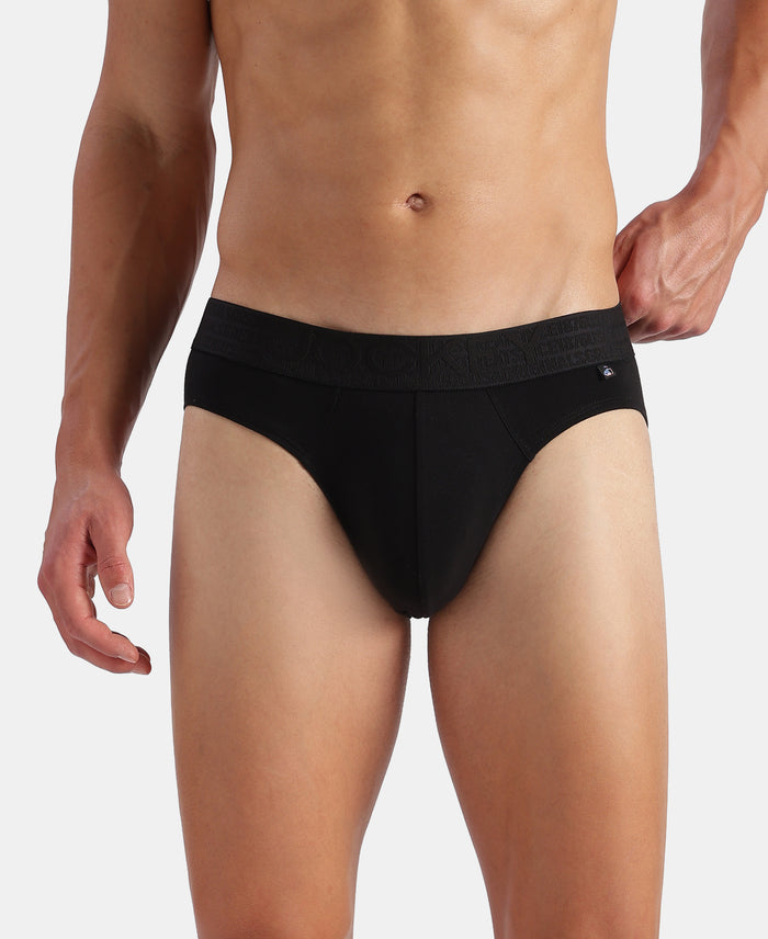 Super Combed Cotton Elastane Stretch Solid Brief with Ultrasoft Waistband - Black (Pack of 2)