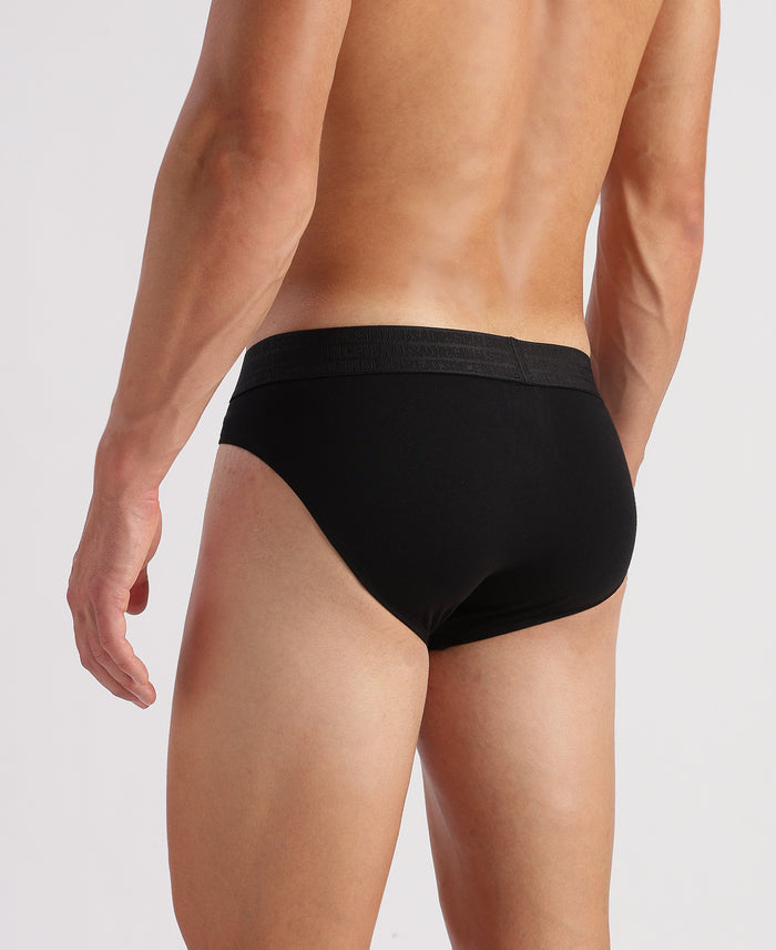 Super Combed Cotton Elastane Stretch Solid Brief with Ultrasoft Waistband - Black (Pack of 2)
