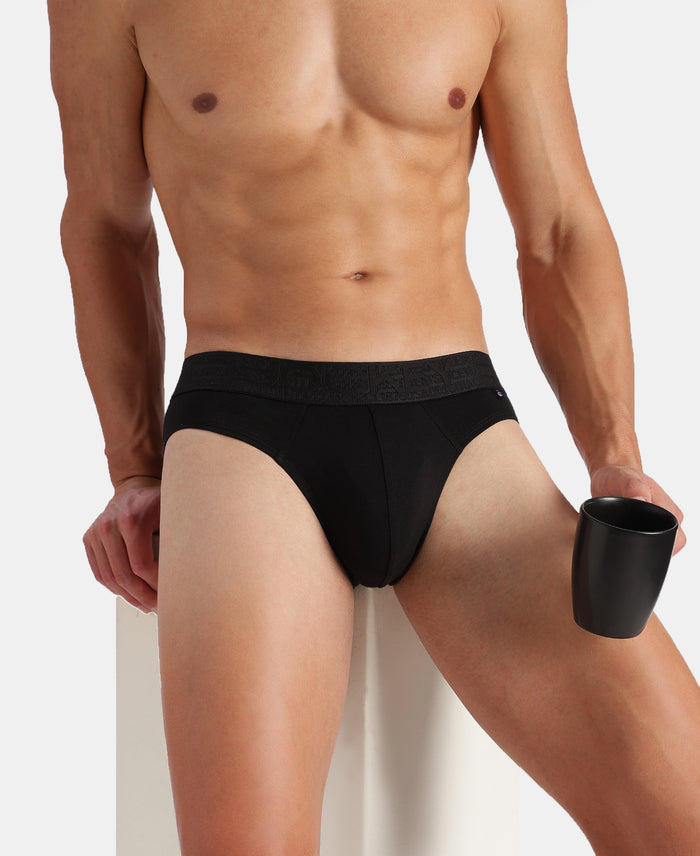 Super Combed Cotton Elastane Stretch Solid Brief with Ultrasoft Waistband - Black (Pack of 2)