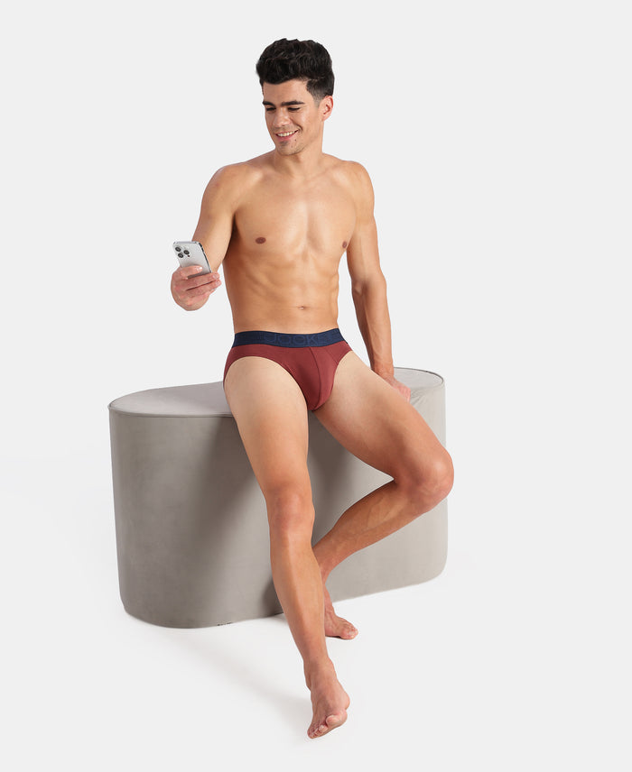 Super Combed Cotton Elastane Stretch Solid Brief with Ultrasoft Waistband - Port