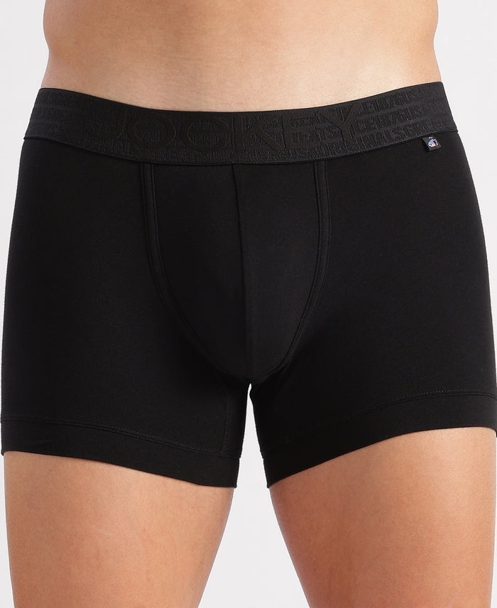Super Combed Cotton Elastane Stretch Solid Trunk with Ultrasoft Waistband - Black