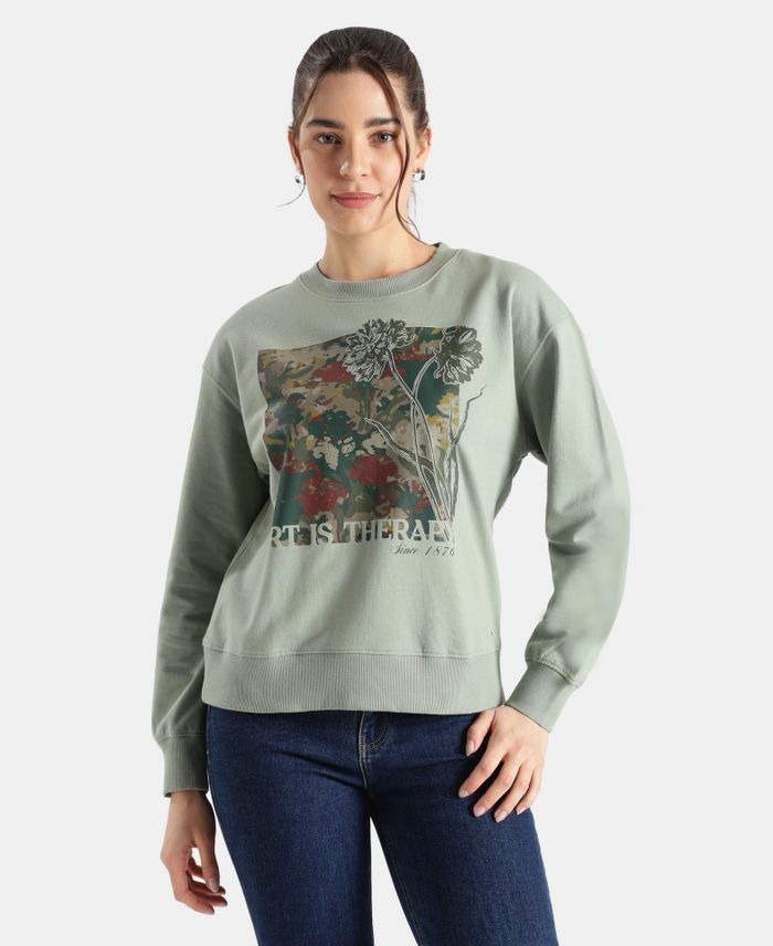 Super Combed Cotton French Terry Fabric Printed Sweatshirt - Iceberg Green