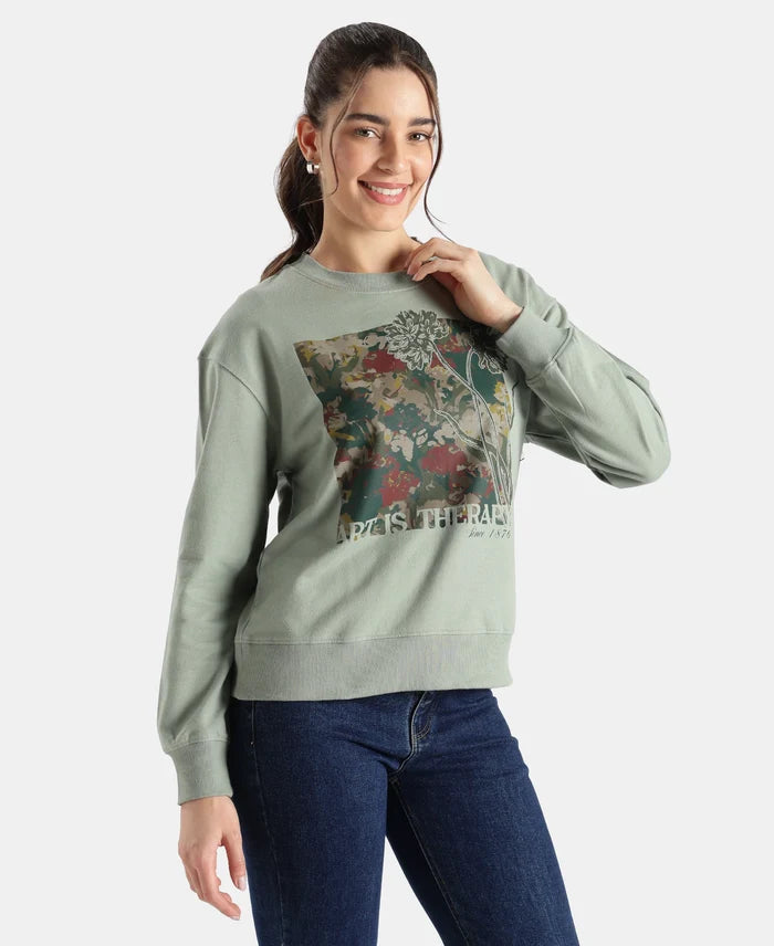 Super Combed Cotton French Terry Fabric Printed Sweatshirt - Iceberg Green