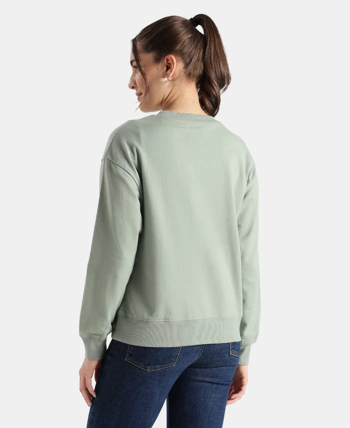 Super Combed Cotton French Terry Fabric Printed Sweatshirt - Iceberg Green
