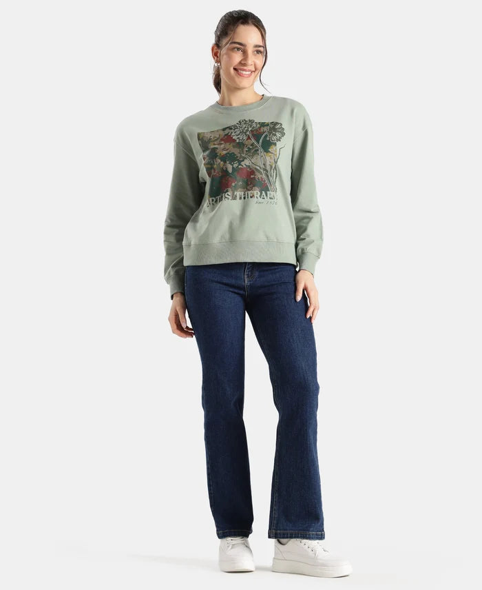 Super Combed Cotton French Terry Fabric Printed Sweatshirt - Iceberg Green