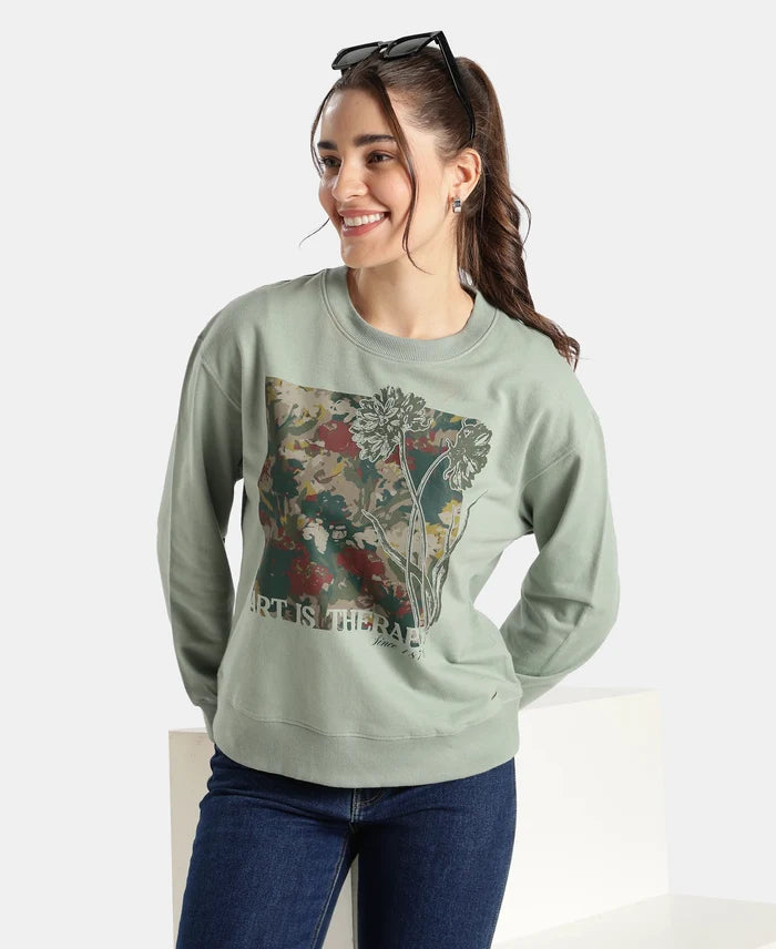 Super Combed Cotton French Terry Fabric Printed Sweatshirt - Iceberg Green