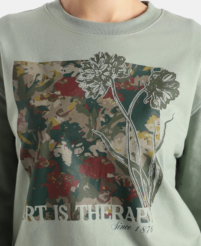 Super Combed Cotton French Terry Fabric Printed Sweatshirt - Iceberg Green