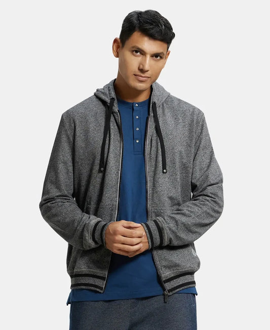 Super Combed Cotton French Terry Hoodie Jacket with Ribbed Cuffs - Black Grindle-1