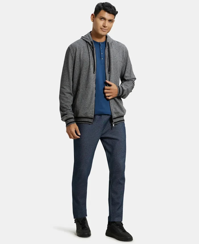Super Combed Cotton French Terry Hoodie Jacket with Ribbed Cuffs - Black Grindle-4