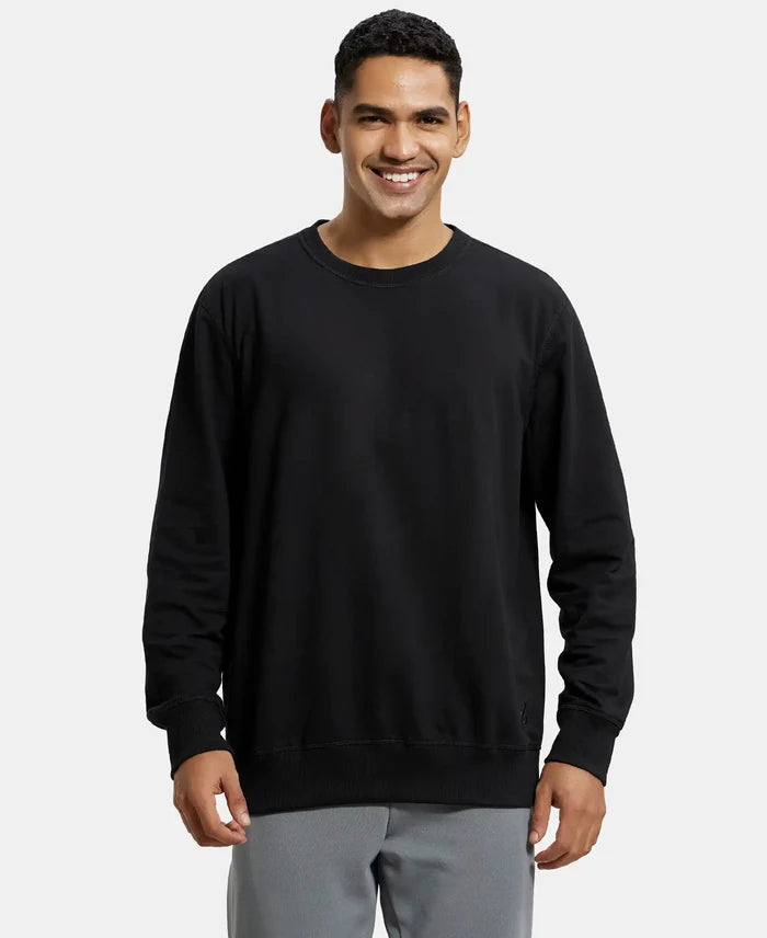 Super Combed Cotton French Terry Solid Sweatshirt with Ribbed Cuffs - Black-1