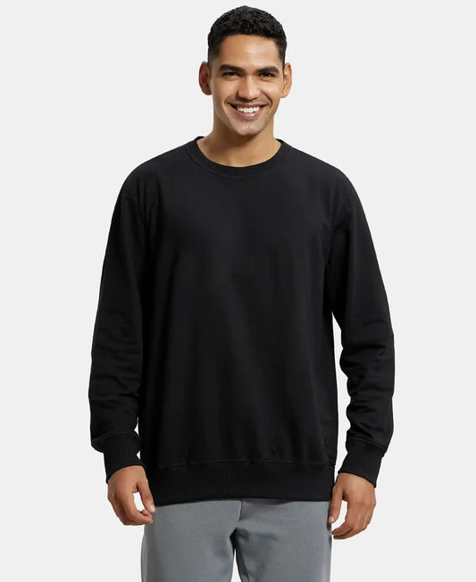 Super Combed Cotton French Terry Solid Sweatshirt with Ribbed Cuffs - Black-1