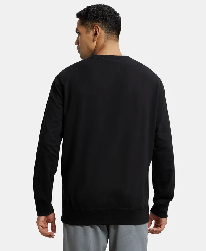 Super Combed Cotton French Terry Solid Sweatshirt with Ribbed Cuffs - Black-3