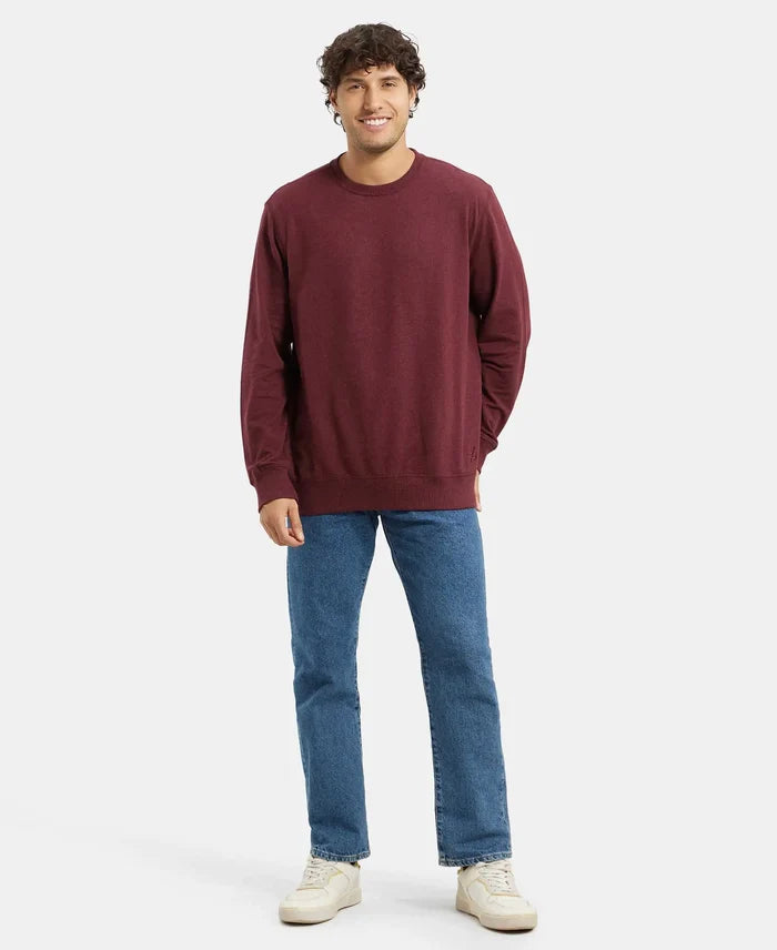 Super Combed Cotton French Terry Solid Sweatshirt with Ribbed Cuffs - Burgundy-4
