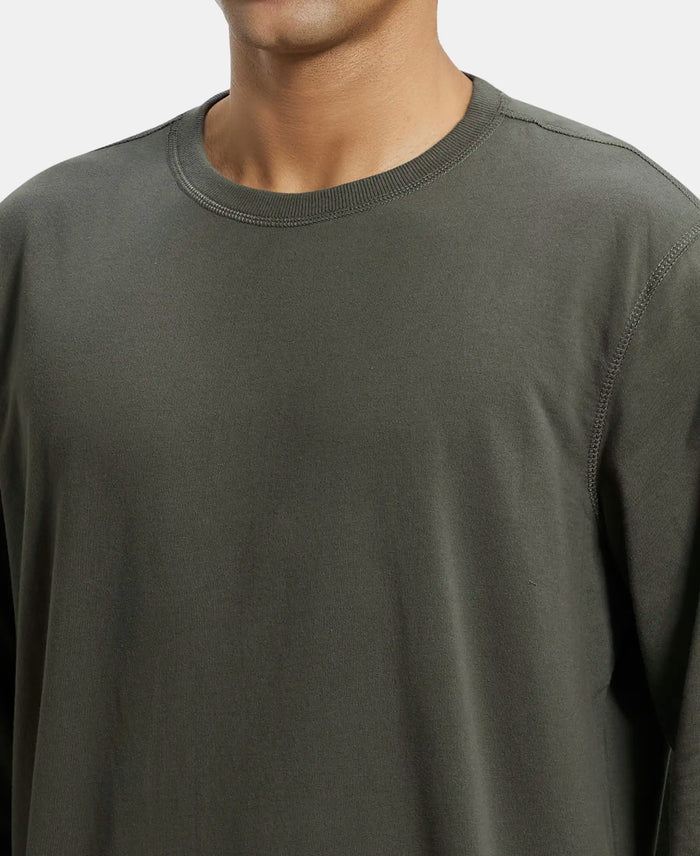 Super Combed Cotton French Terry Solid Sweatshirt with Ribbed Cuffs - Deep Olive-6
