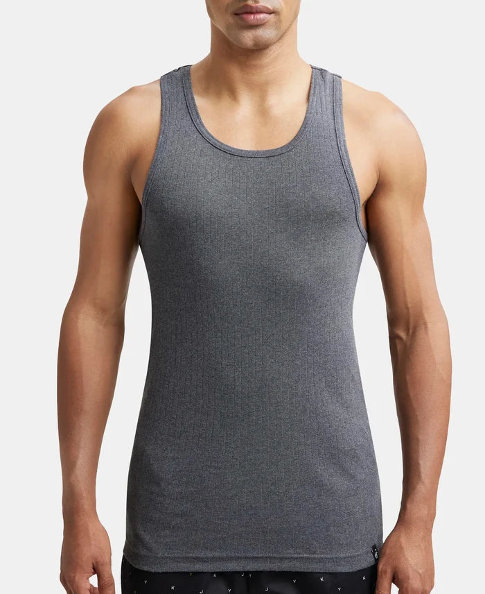 Super Combed Cotton Rib Round Neck with Racer Back Gym Vest - Charcoal Melange-6