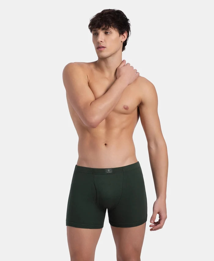 Super Combed Cotton Rib Solid Boxer Brief with Ultrasoft and Durable Waistband - Deep Forest