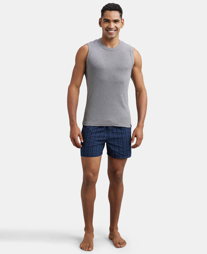 Super Combed Cotton Rib Solid Round Neck Muscle Vest - Grey Melange-4