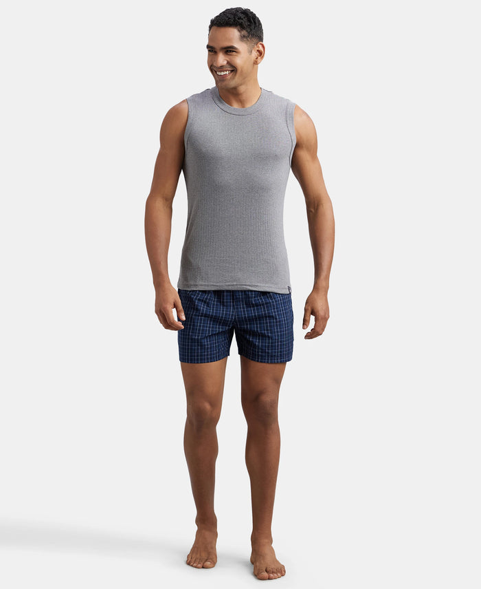 Super Combed Cotton Rib Solid Round Neck Muscle Vest - Grey Melange-6