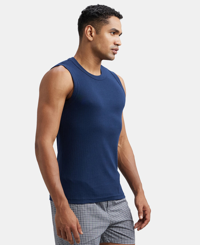 Super Combed Cotton Rib Solid Round Neck Muscle Vest - Navy-2