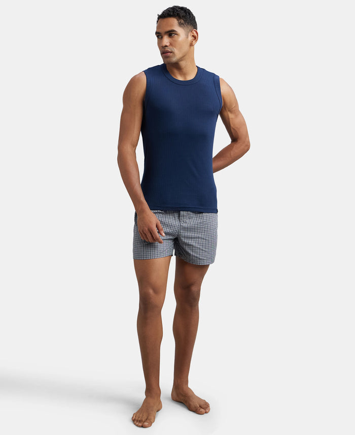 Super Combed Cotton Rib Solid Round Neck Muscle Vest - Navy-6