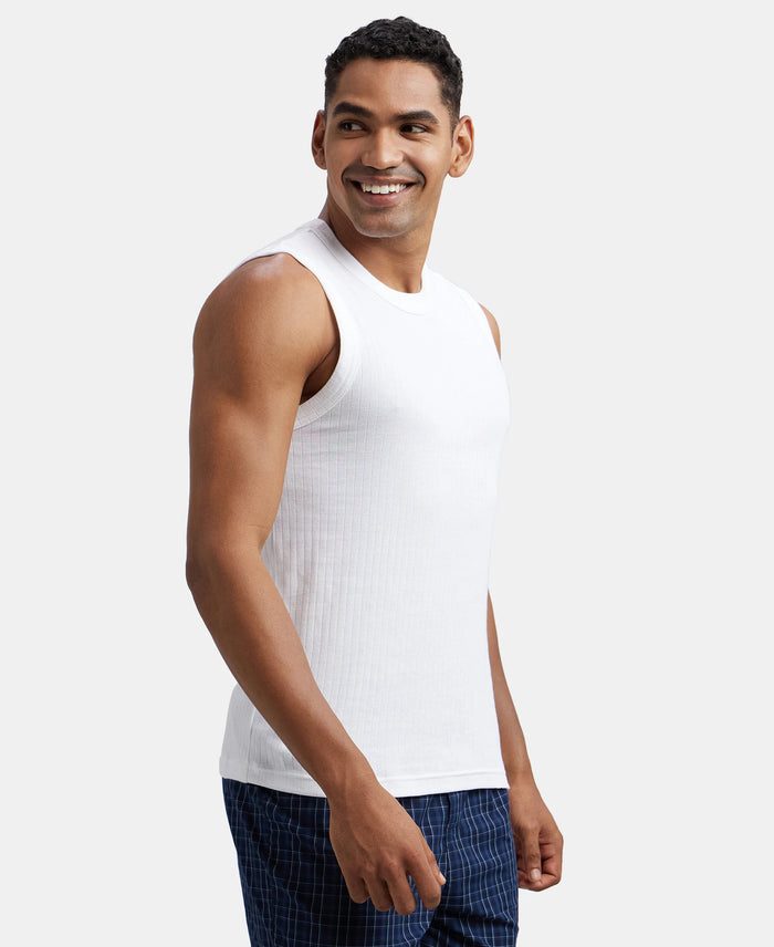 Super Combed Cotton Rib Solid Round Neck Muscle Vest - White-2