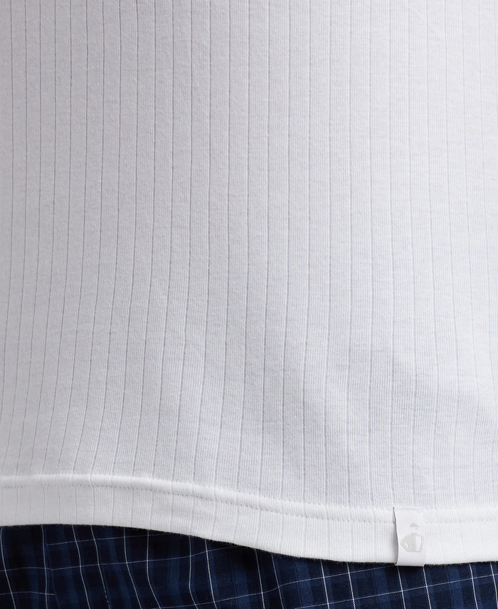 Super Combed Cotton Rib Solid Round Neck Muscle Vest - White-7
