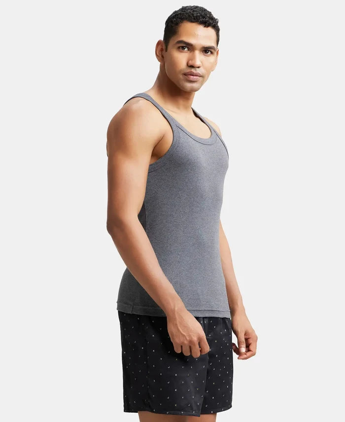Super Combed Cotton Rib Square Neck Gym Vest - Charcoal Melange-2