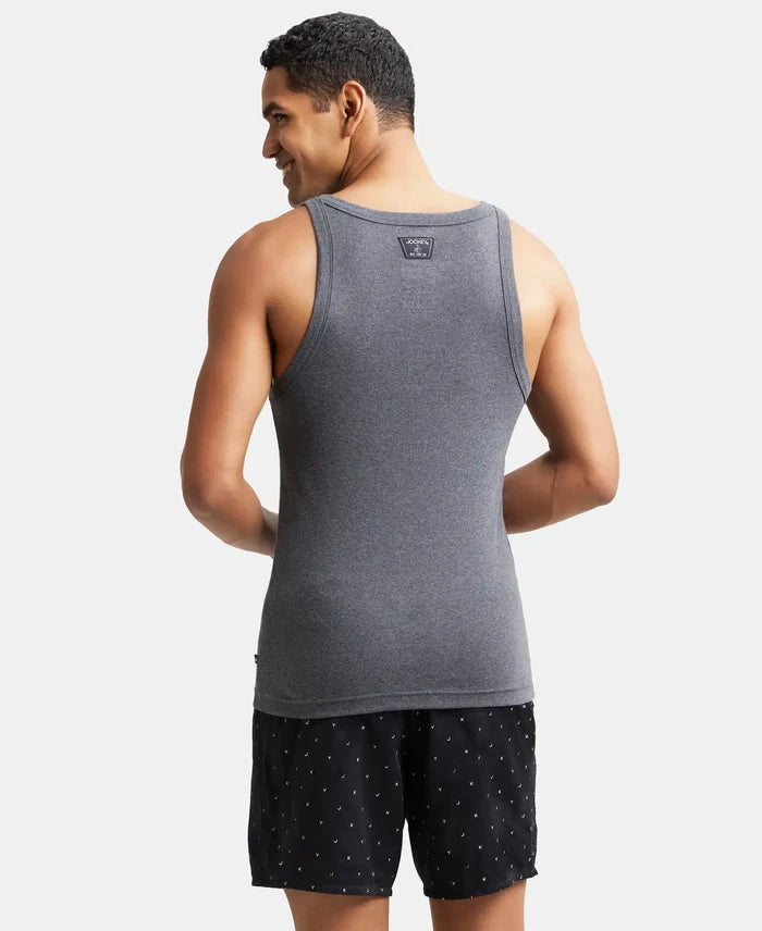 Super Combed Cotton Rib Square Neck Gym Vest - Charcoal Melange-3