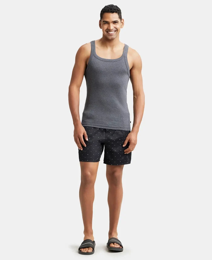 Super Combed Cotton Rib Square Neck Gym Vest - Charcoal Melange-4