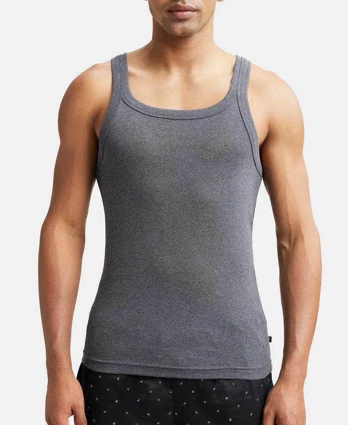 Super Combed Cotton Rib Square Neck Gym Vest - Charcoal Melange-6